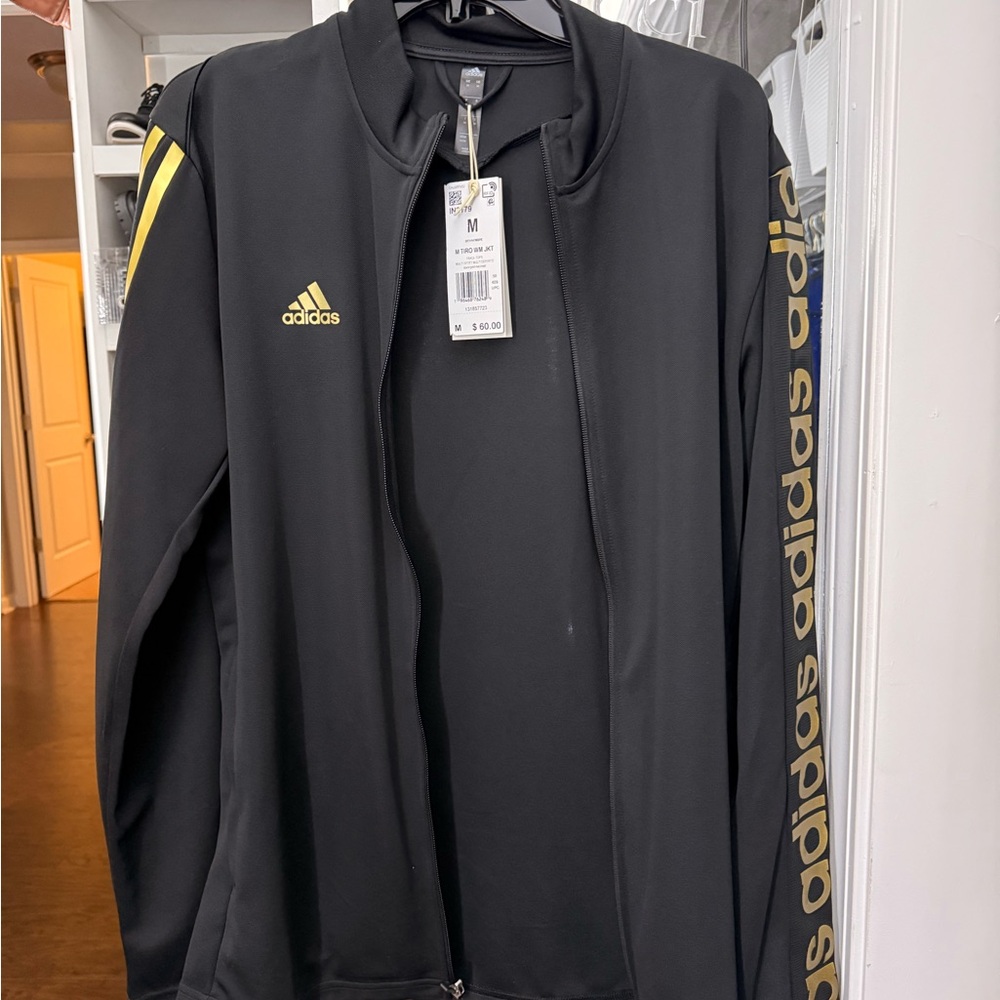 Adidas Men's Black Performance Jacket with Gold Stripes